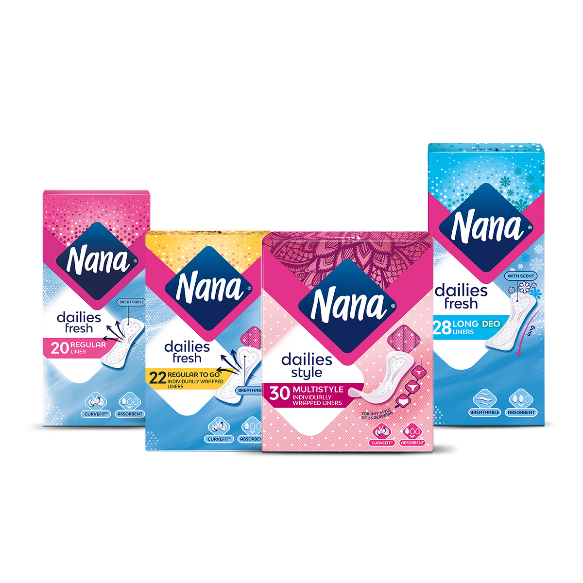 Three Libresse products with shadows on a transparent background - Nana